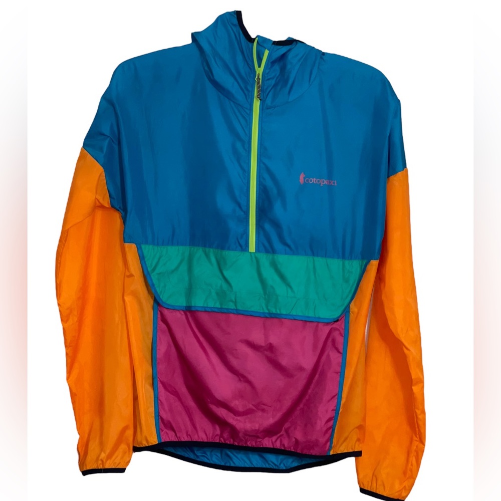 Cotopaxi Teca 1/2 zip Anorak color block hooded windbreaker. Size medium GUC